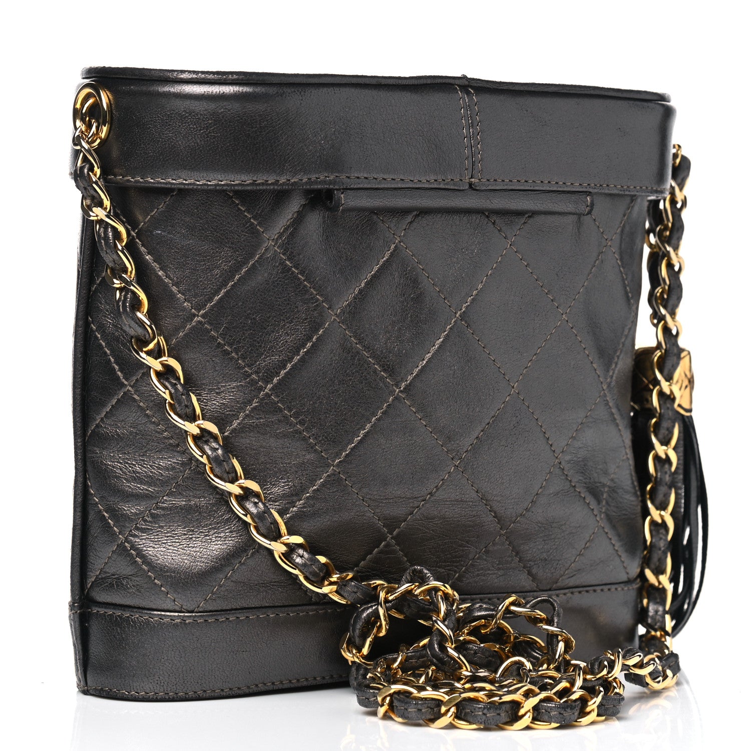 Chanel Metallic Lambskin Quilted Tassel Shoulder Bag Dark Grey 2 of 11