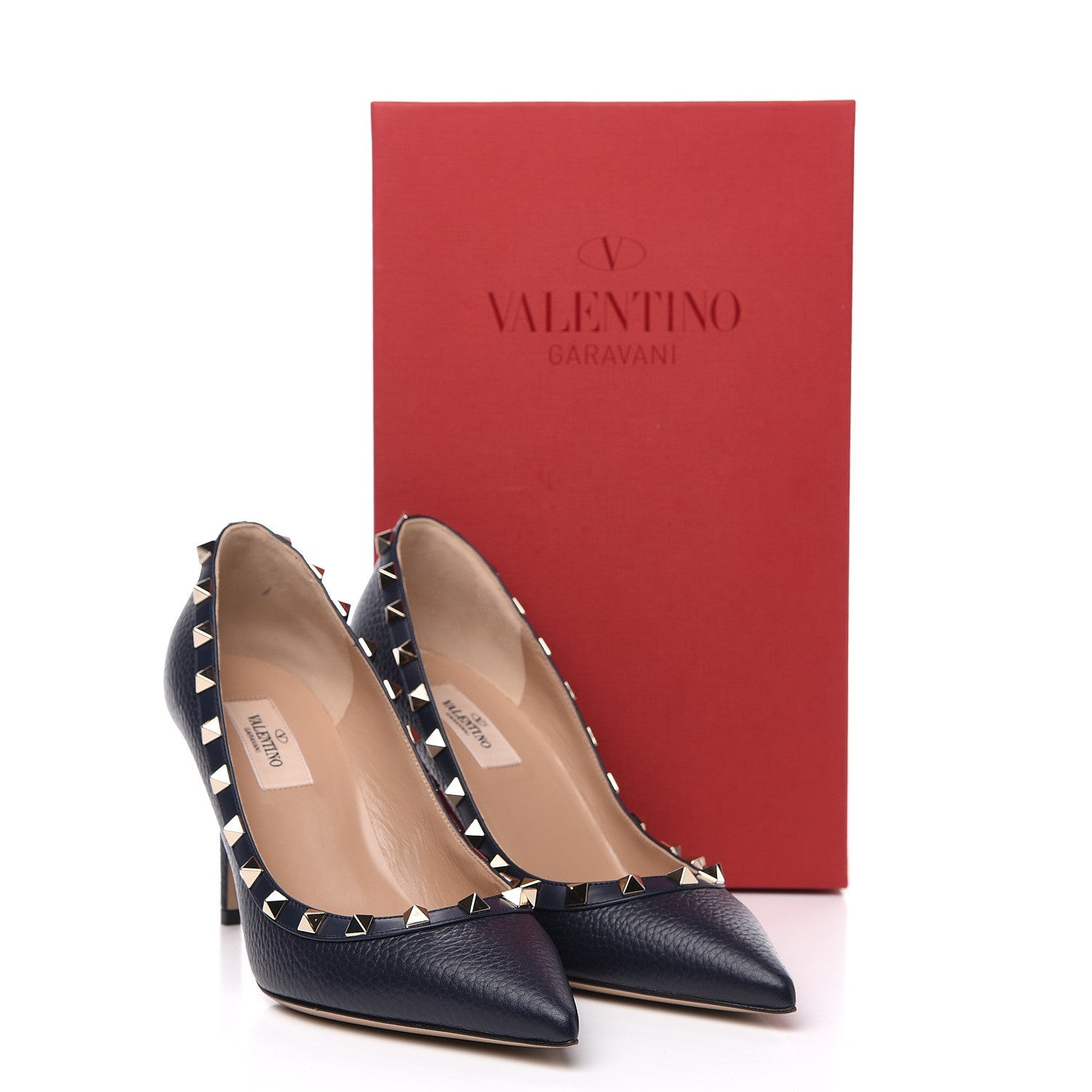 Valentino Garavani Pebbled Calfskin Rockstud 85mm Pumps 38 Marine 9 of 9