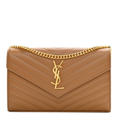 Saint Laurent Grain De Poudre Matelasse Chevron Monogram Chain Wallet Dark Natural 2 of 15