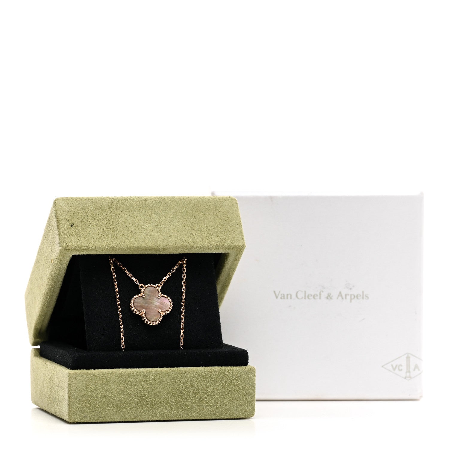 Van Cleef & Arpels 18K Rose Gold Gray Mother of Pearl Vintage Alhambra Pendant Necklace 5 of 5