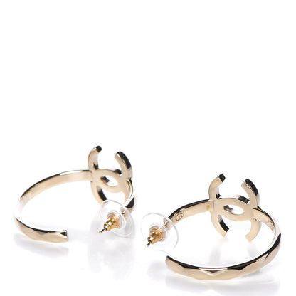 Chanel Metal Textured CC Hoop Earrings Gold 3 of 5