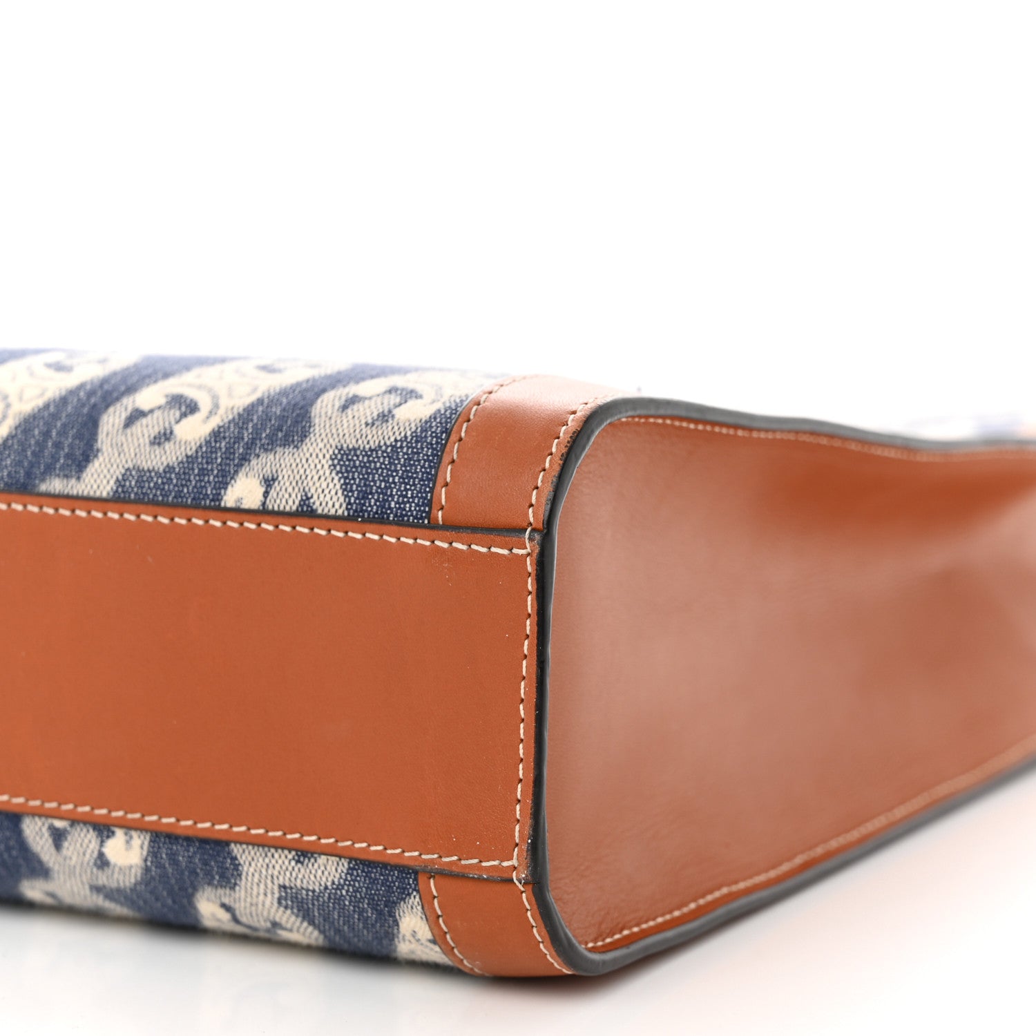 Celine Maillon Triomphe Canvas Calfskin Small Vertical Cabas Navy Tan 10 of 11