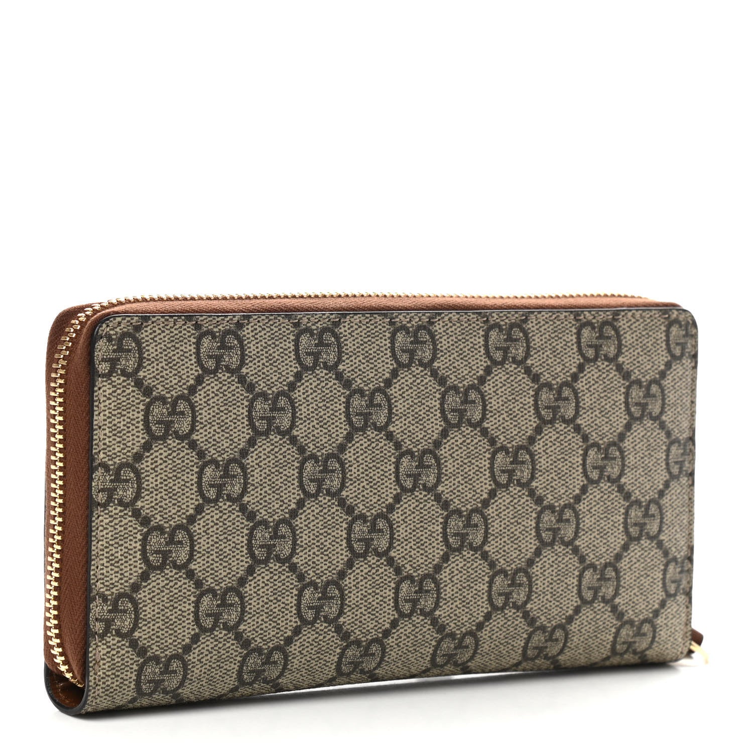 Gucci GG Supreme Monogram Cuoio Toscano Zip Around Wallet Beige Ebony Cuir 3 of 7