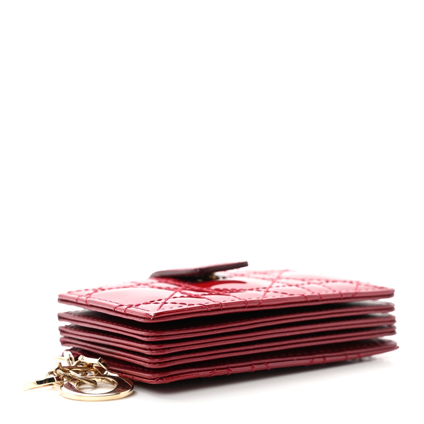 Patent Cannage Lady Dior 5-Gusset Card Holder Rouge Ceris