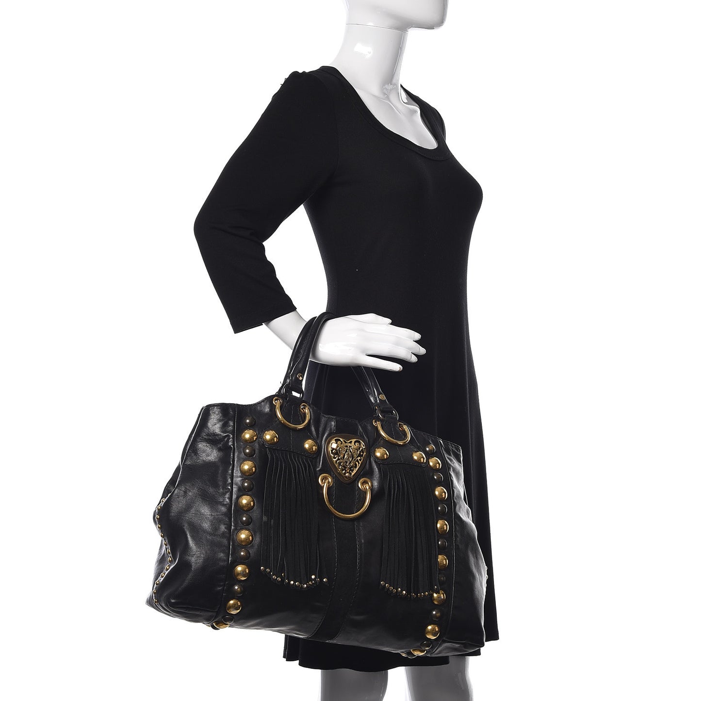 Calfskin Suede Fringe Large Babouska Tote Black