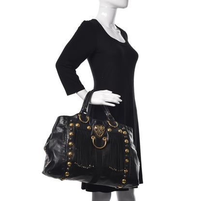 Gucci Calfskin Suede Fringe Large Babouska Tote Black 2 of 10