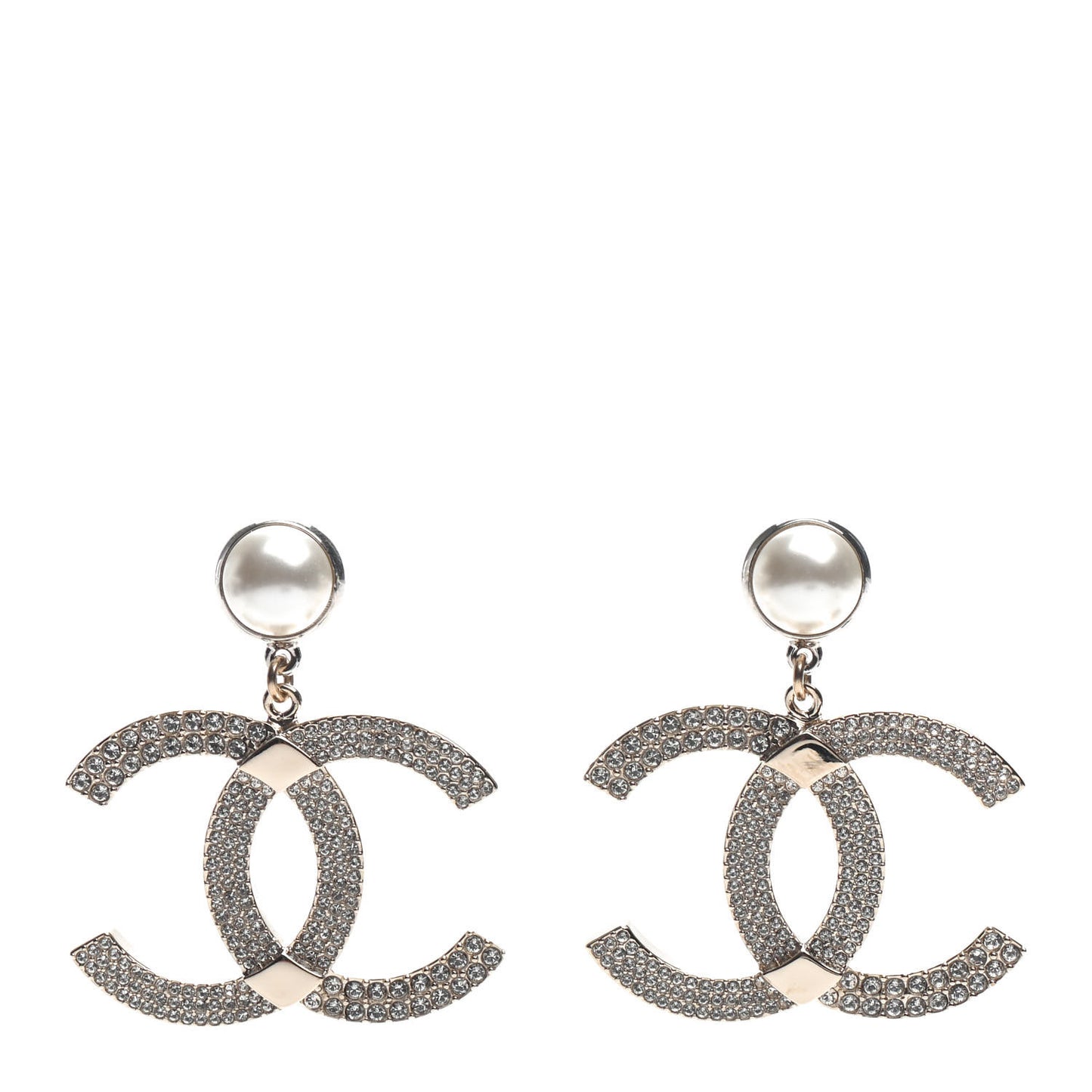 Crystal Pearl CC Drop Earrings Gold Silver