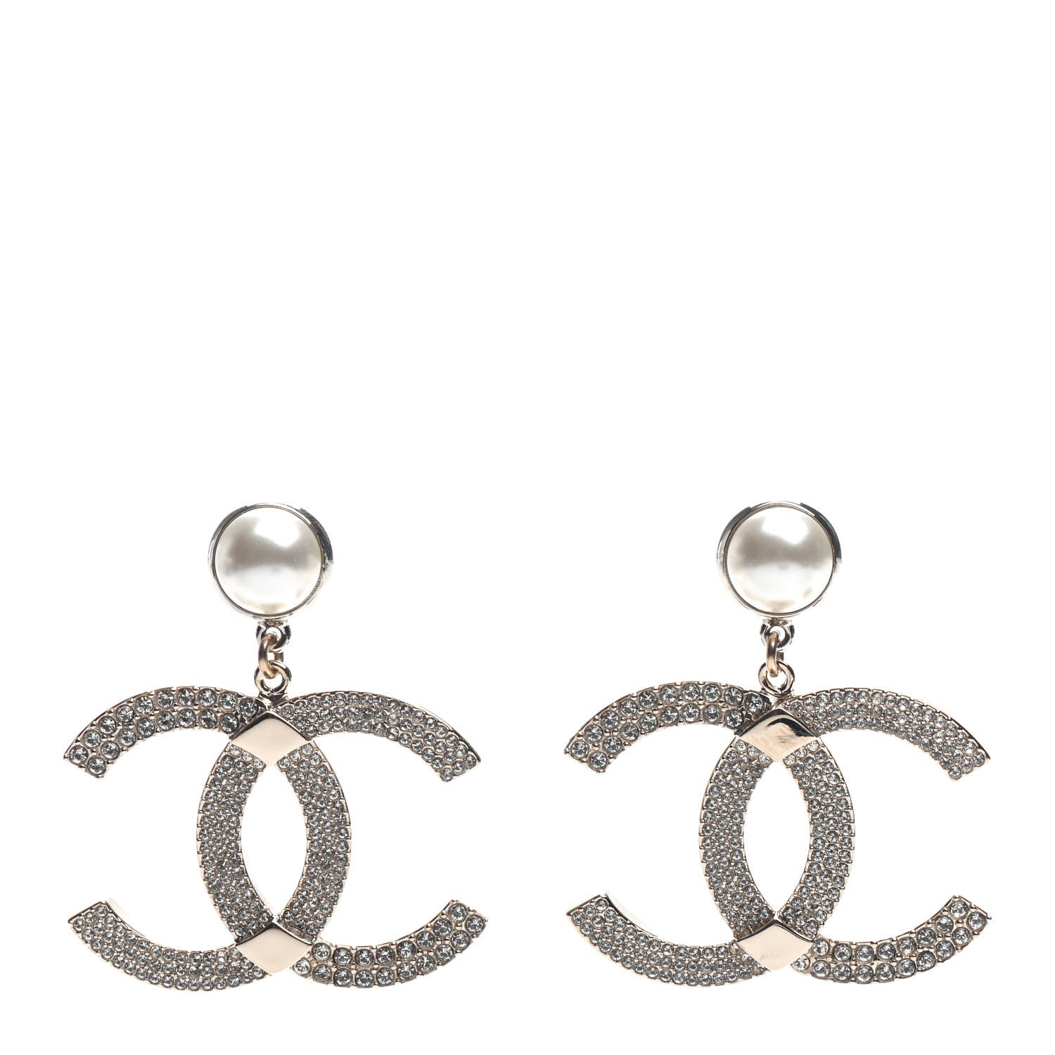 Chanel Crystal Pearl CC Drop Earrings Gold Silver 1 of 5