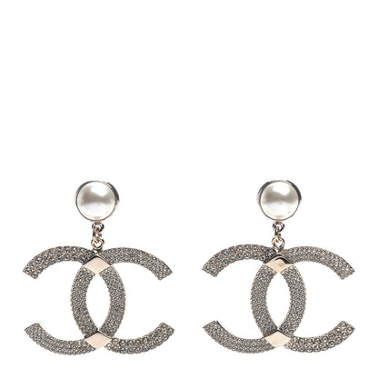 Chanel Crystal Pearl CC Drop Earrings Gold Silver 1 of 5