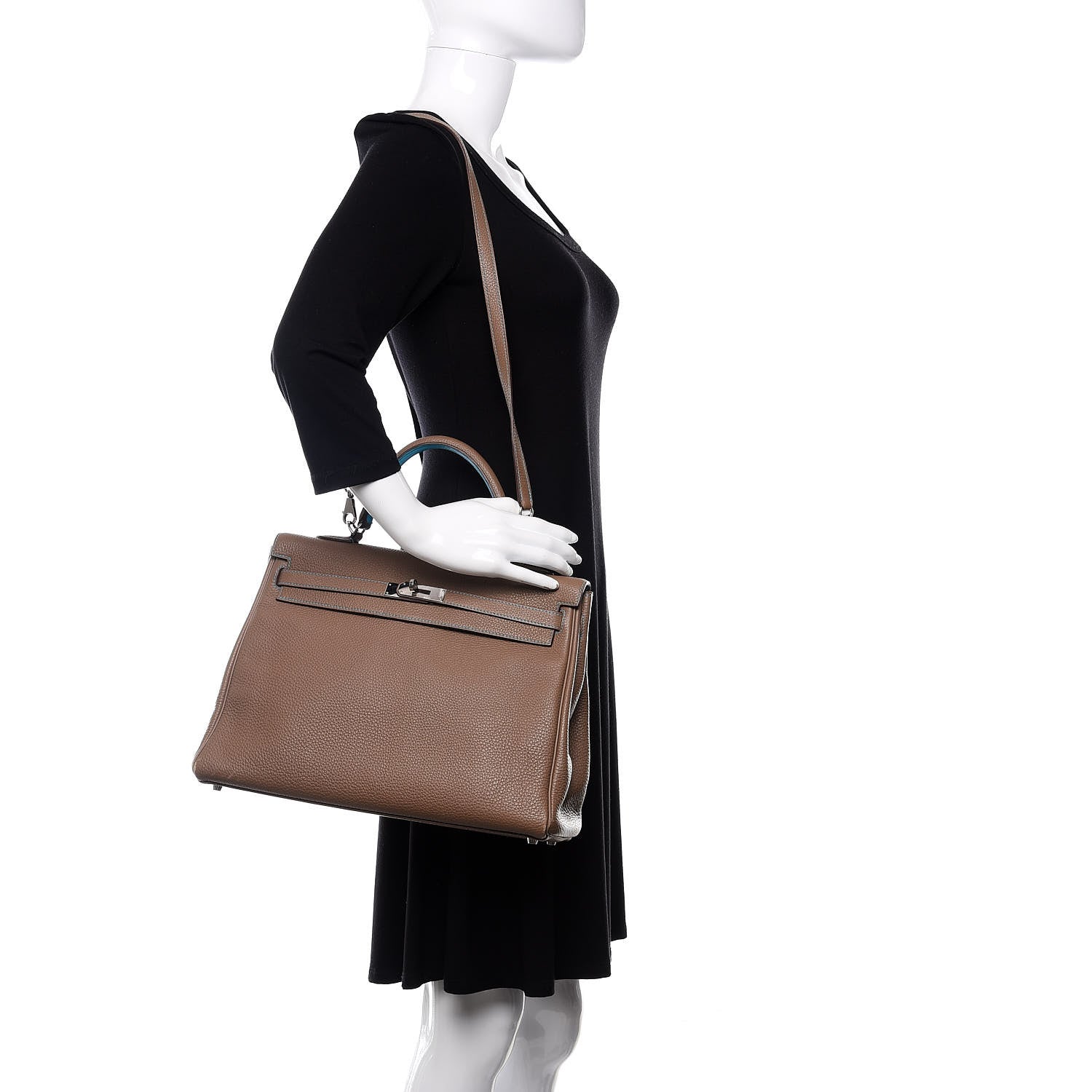 Hermes Togo Kelly Retourne Eclat 35 Etoupe Bleu Azteque 3 of 38