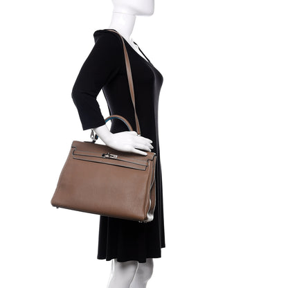 Hermes Togo Kelly Retourne Eclat 35 Etoupe Bleu Azteque 3 of 38