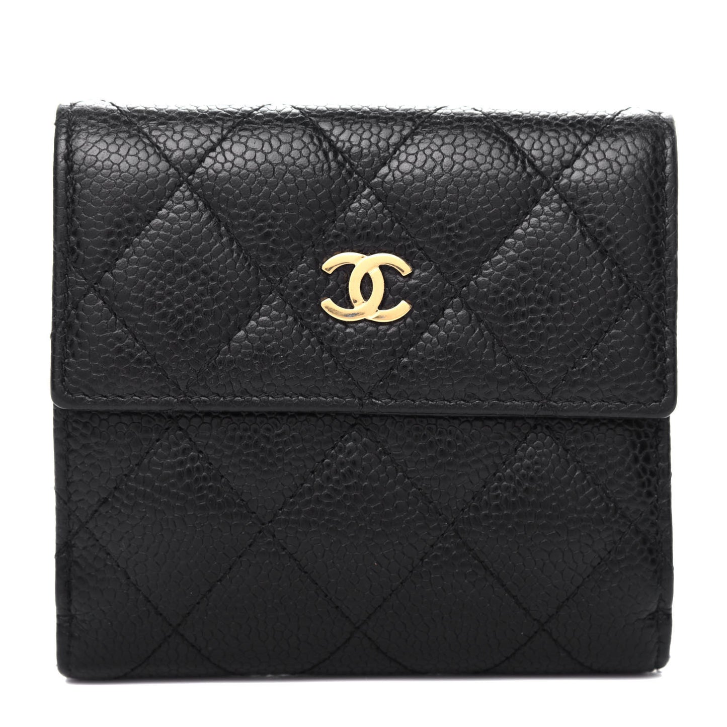 Caviar Quilted Compact French Flap Wallet Black