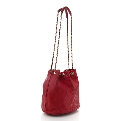 Chanel Lambskin Diamond Stitched CC Drawstring Shoulder Bag Red 3 of 12