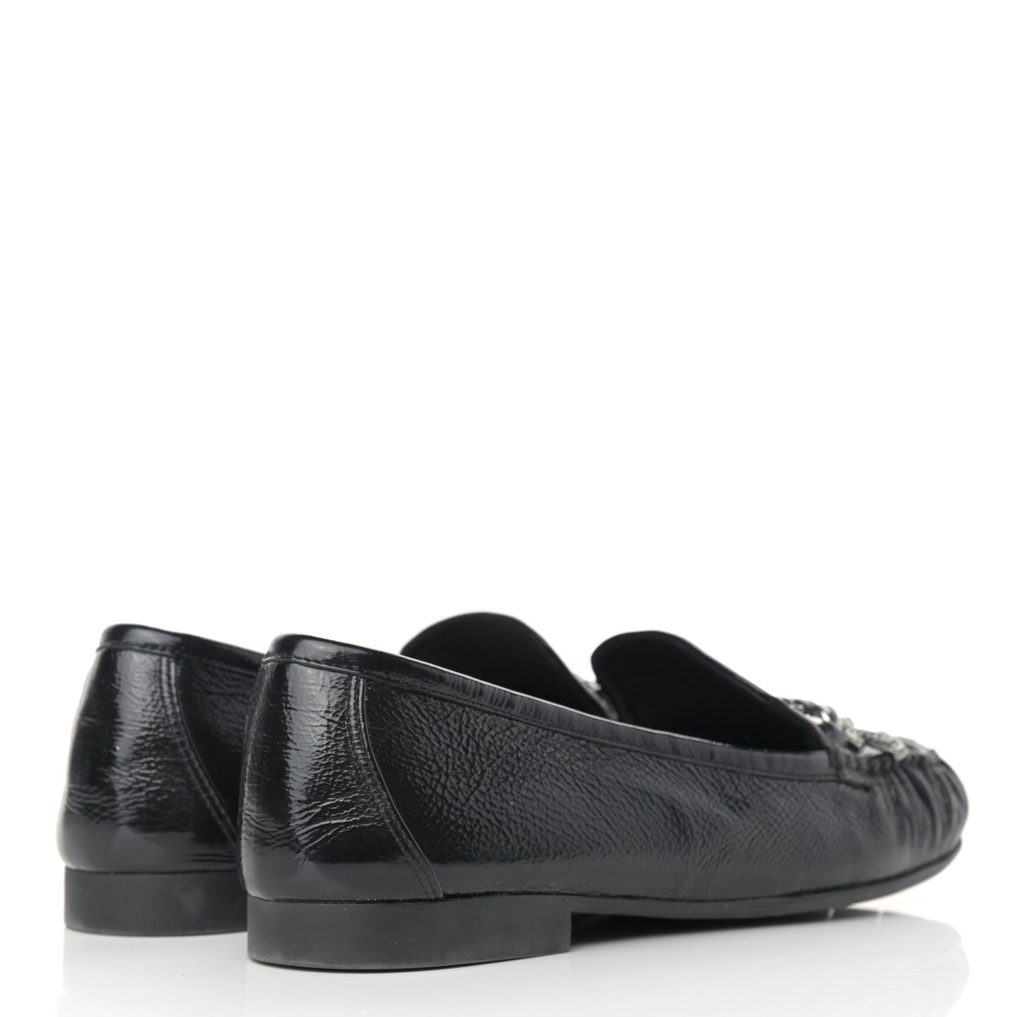 Crackled Patent Calfskin CC Mocassin Loafers 38.5 Black