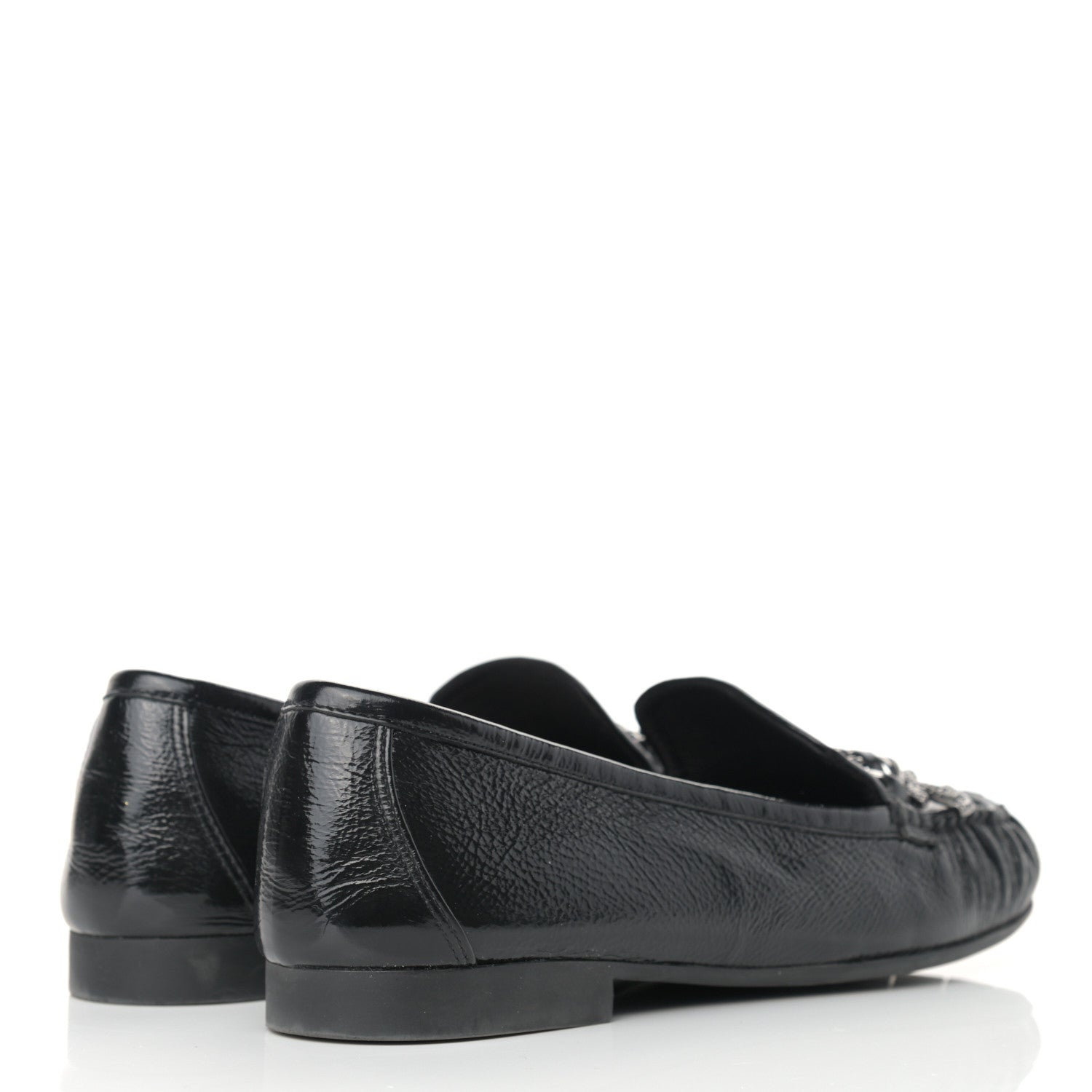 Chanel Crackled Patent Calfskin CC Mocassin Loafers 38.5 Black 4 of 11