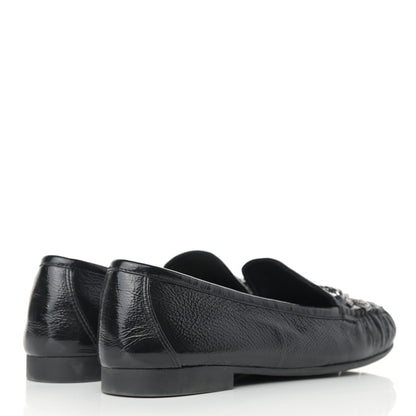 Chanel Crackled Patent Calfskin CC Mocassin Loafers 38.5 Black 4 of 11
