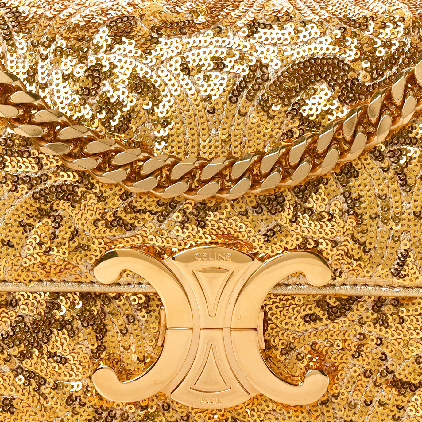 Celine Sequin Triomphe Chain Shoulder Bag Gold 9 of 11