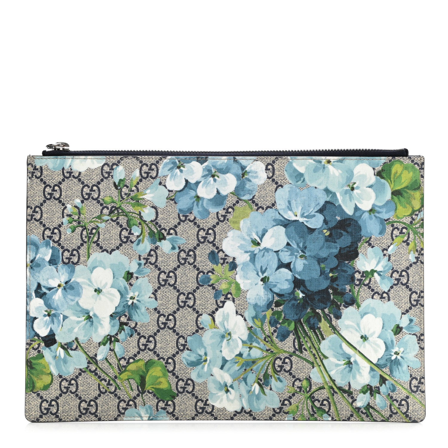 Gucci GG Supreme Monogram Blooms Large Zip Pouch Blue 1 of 8