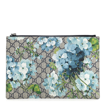 Gucci GG Supreme Monogram Blooms Large Zip Pouch Blue 1 of 8