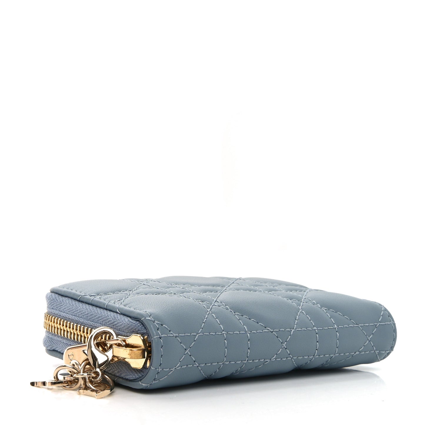 Lambskin Cannage Small Lady Dior Voyageur Coin Purse Cloud Blue