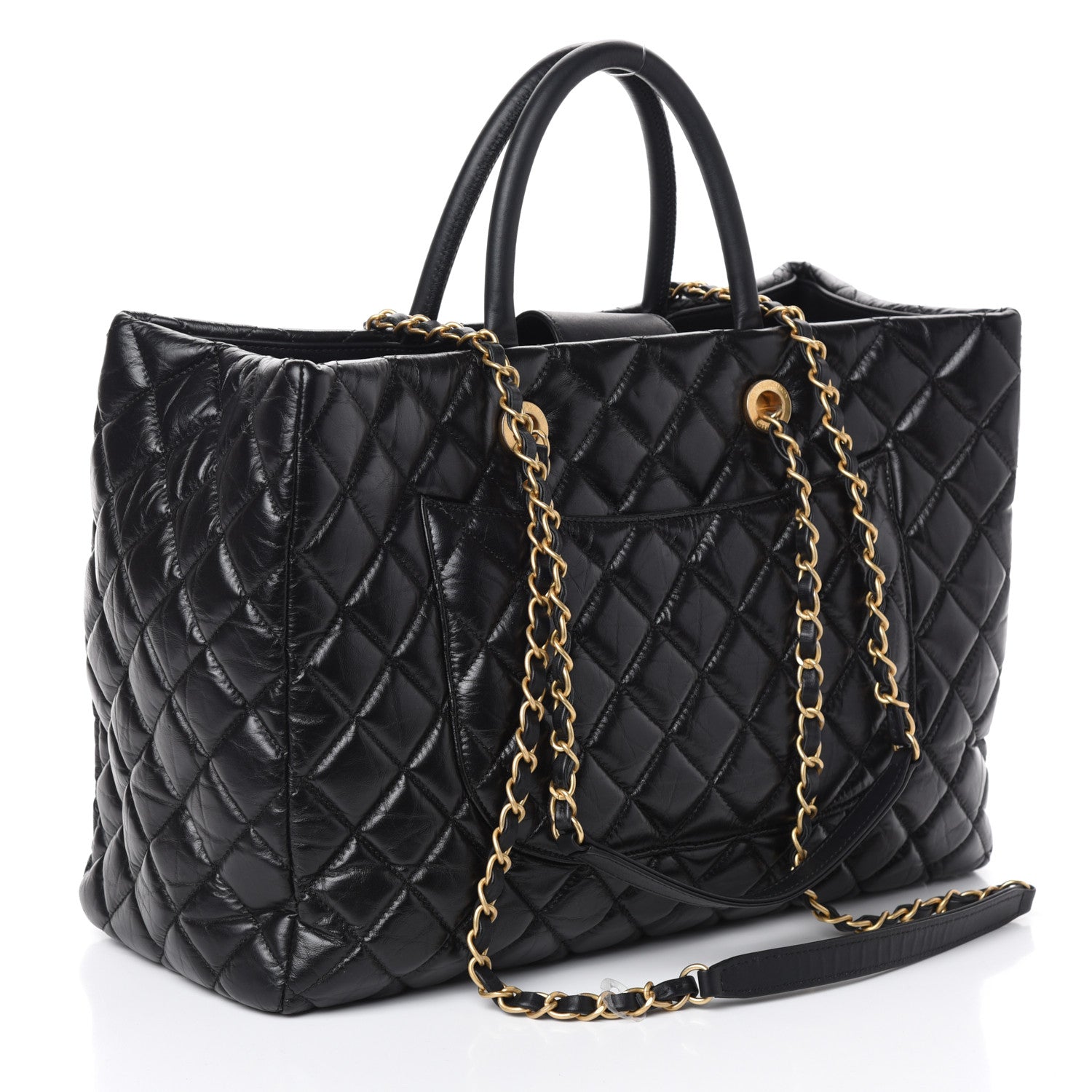 Chanel Aged Calfskin Quilted Large Coco Handle Shopping Tote Black 3 of 15