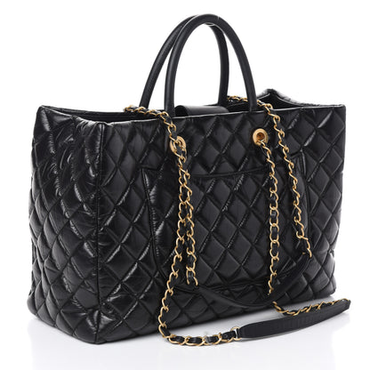 Chanel Aged Calfskin Quilted Large Coco Handle Shopping Tote Black 3 of 15