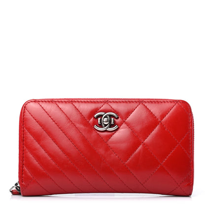 Chanel Glazed Calfskin Quilted Small Coco Boy Zip Around Wallet Red 1 of 4