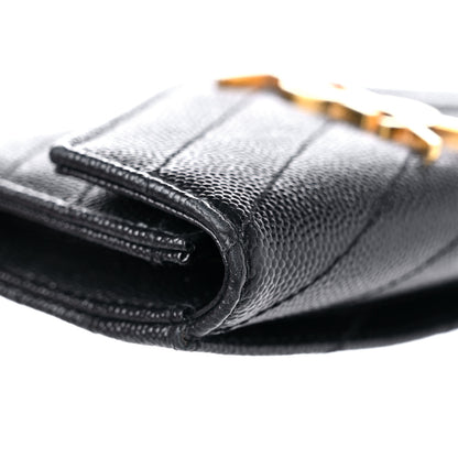 Saint Laurent Grain De Poudre Matelasse Chevron Small Monogram Envelope Wallet Black 12 of 13