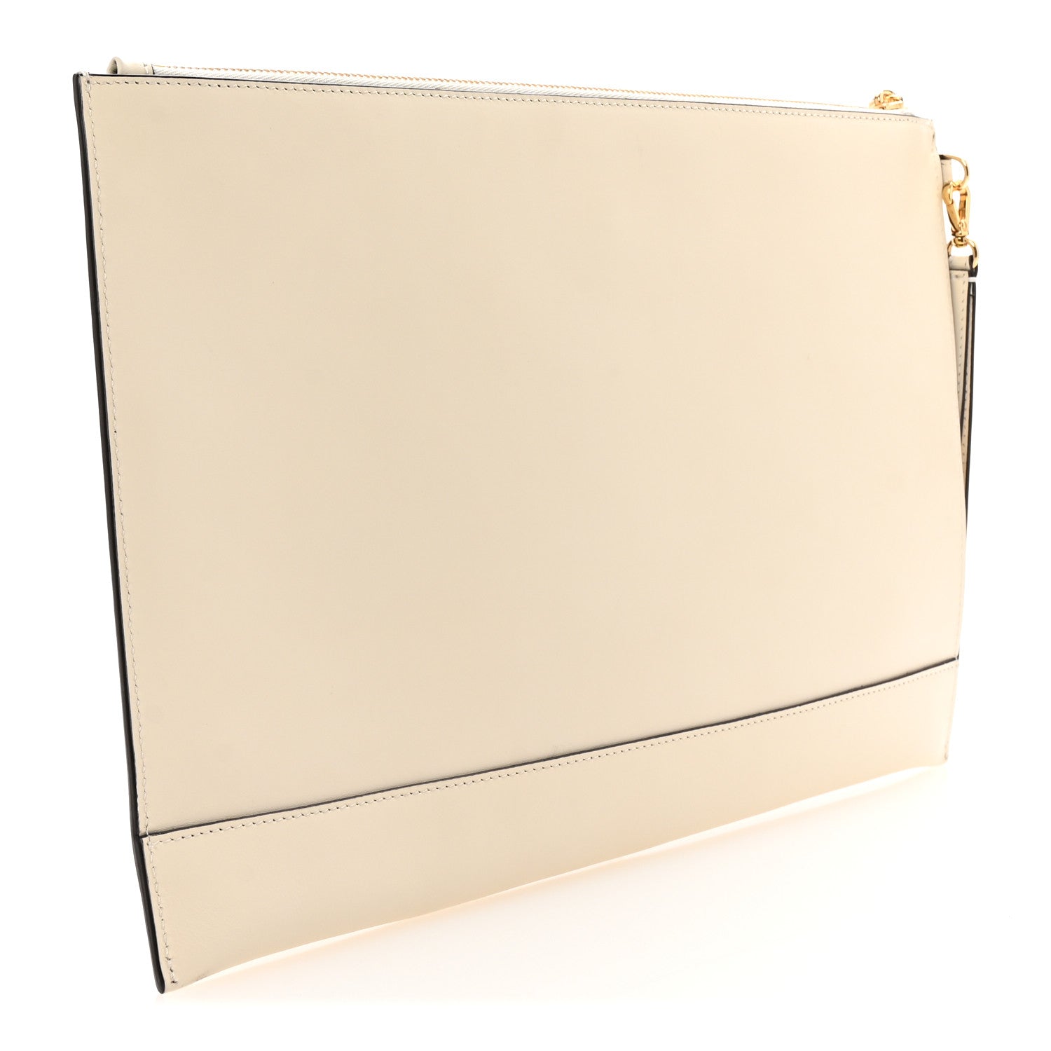Fendi Vitello King Logo Embossed Large Flat Pouch White Ice 3 of 6