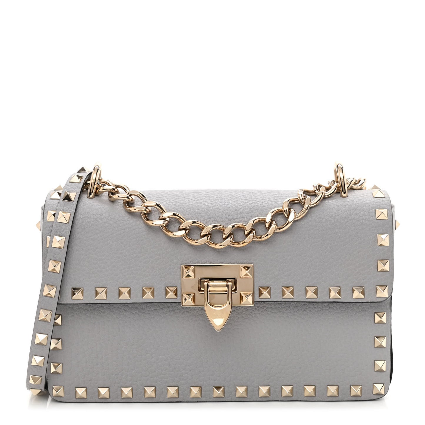 Pebbled Calfskin Rockstud Flip Lock Bag Pastel Grey