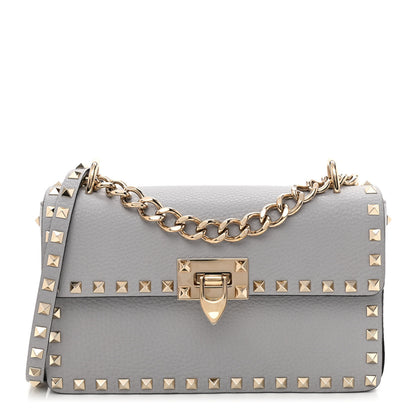 Valentino Garavani Pebbled Calfskin Rockstud Flip Lock Bag Pastel Grey 1 of 10
