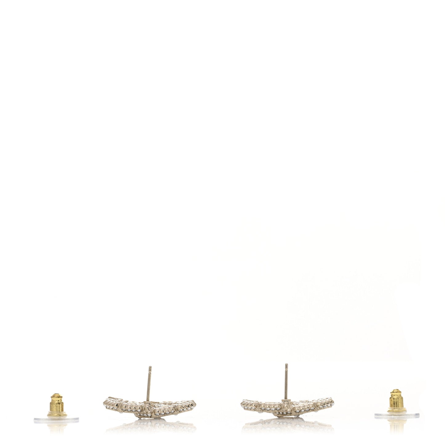 Crystal Baguette Pearl CC Earrings Gold Pearly White