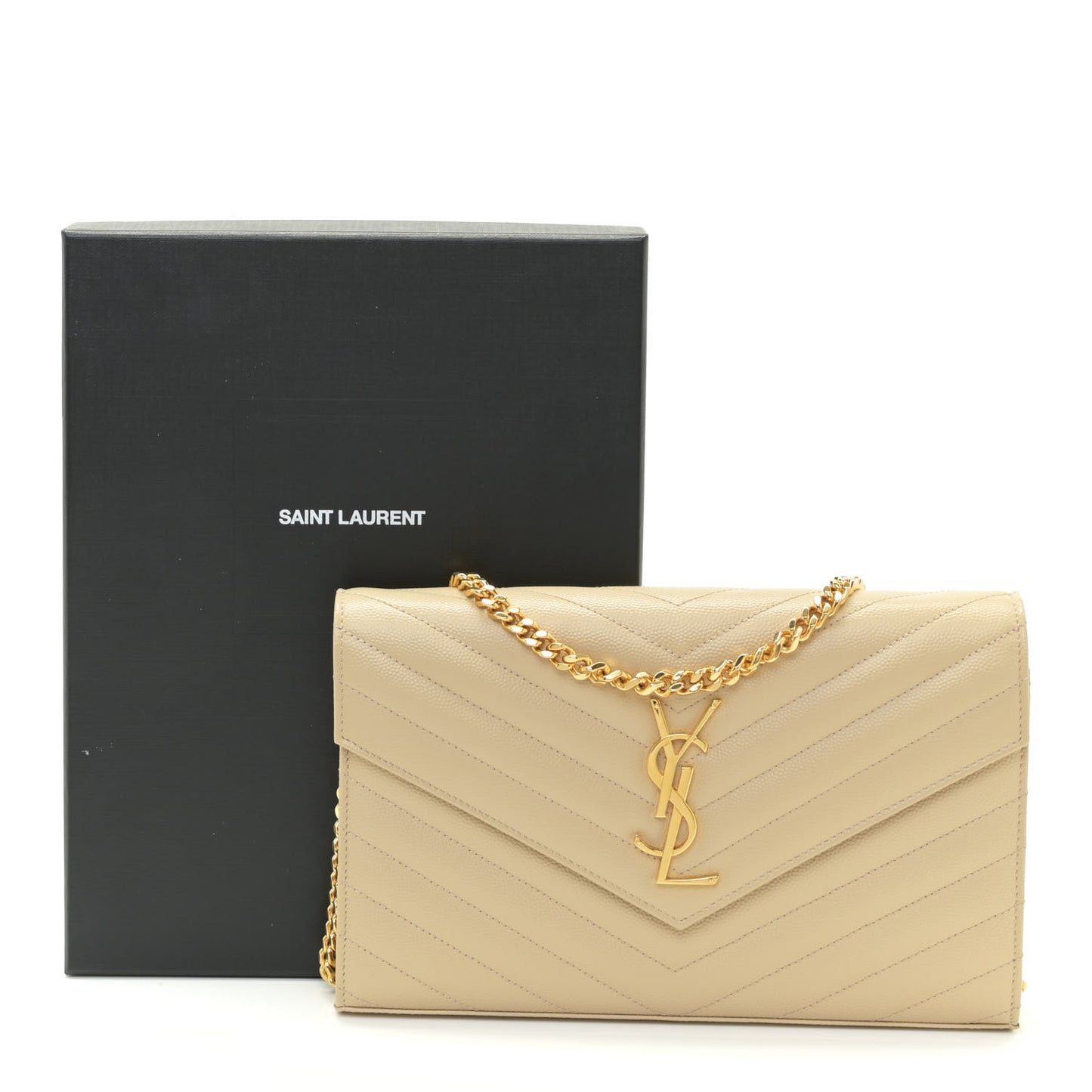 Grain De Poudre Matelasse Chevron Monogram Chain Wallet Nude Powder