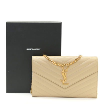 Saint Laurent Grain De Poudre Matelasse Chevron Monogram Chain Wallet Nude Powder 9 of 9
