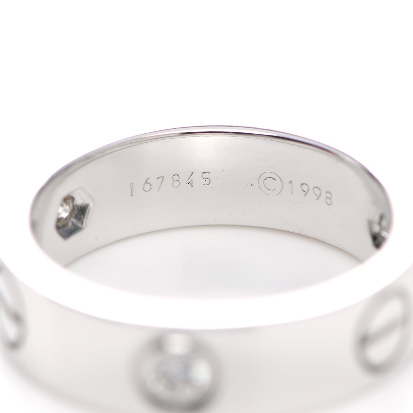 18K White Gold 3 Diamond 5.5mm LOVE Ring 52 6