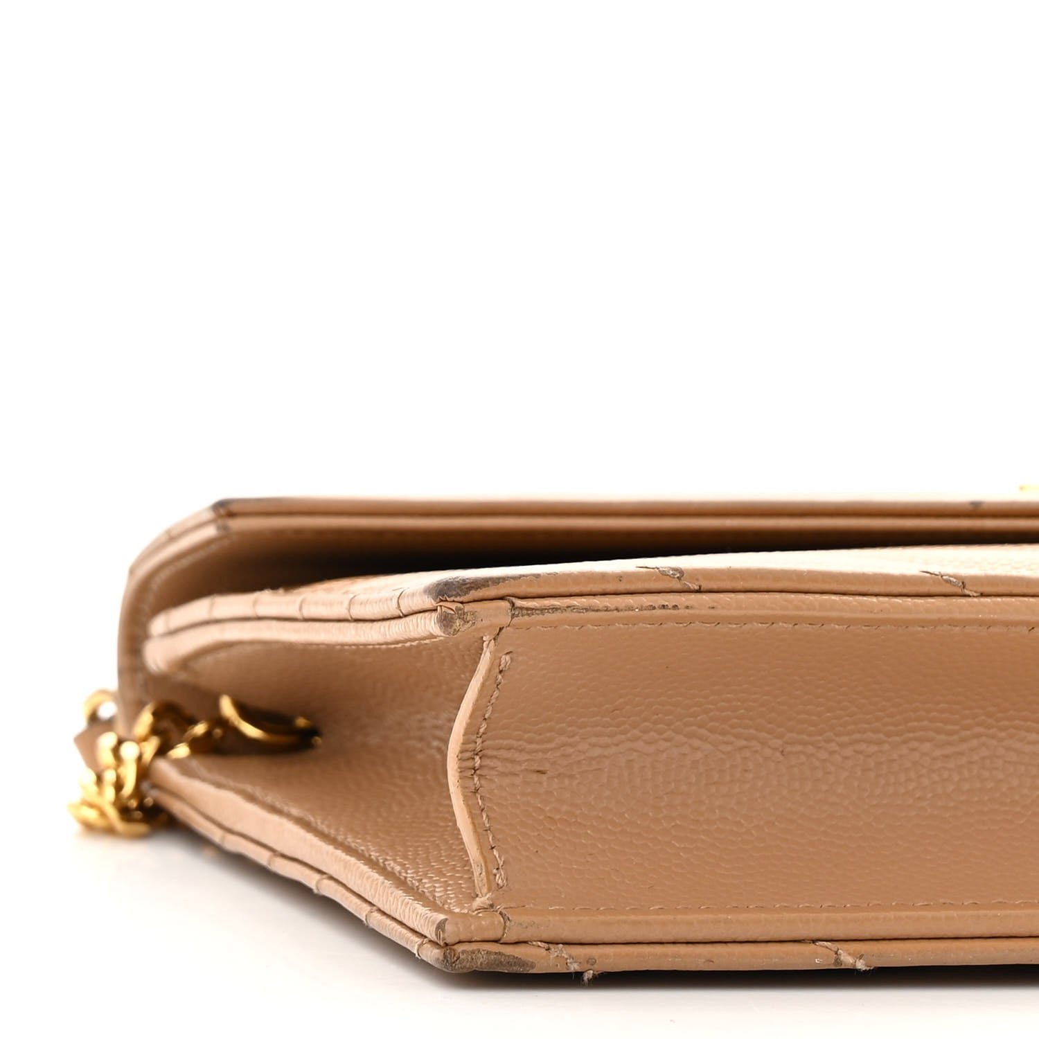 Saint Laurent Grain De Poudre Matelasse Chevron Monogram Envelope Chain Wallet Dark Beige 8 of 12