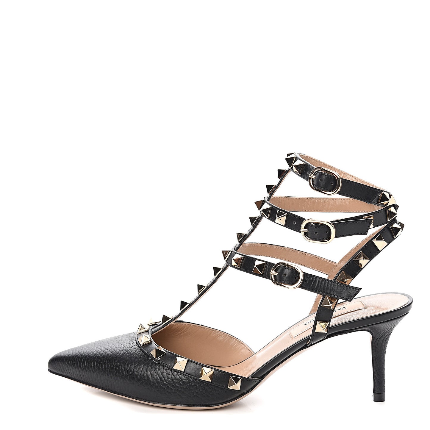 Nappa Rockstud Ankle Strap Low Heel Pumps 36 Black