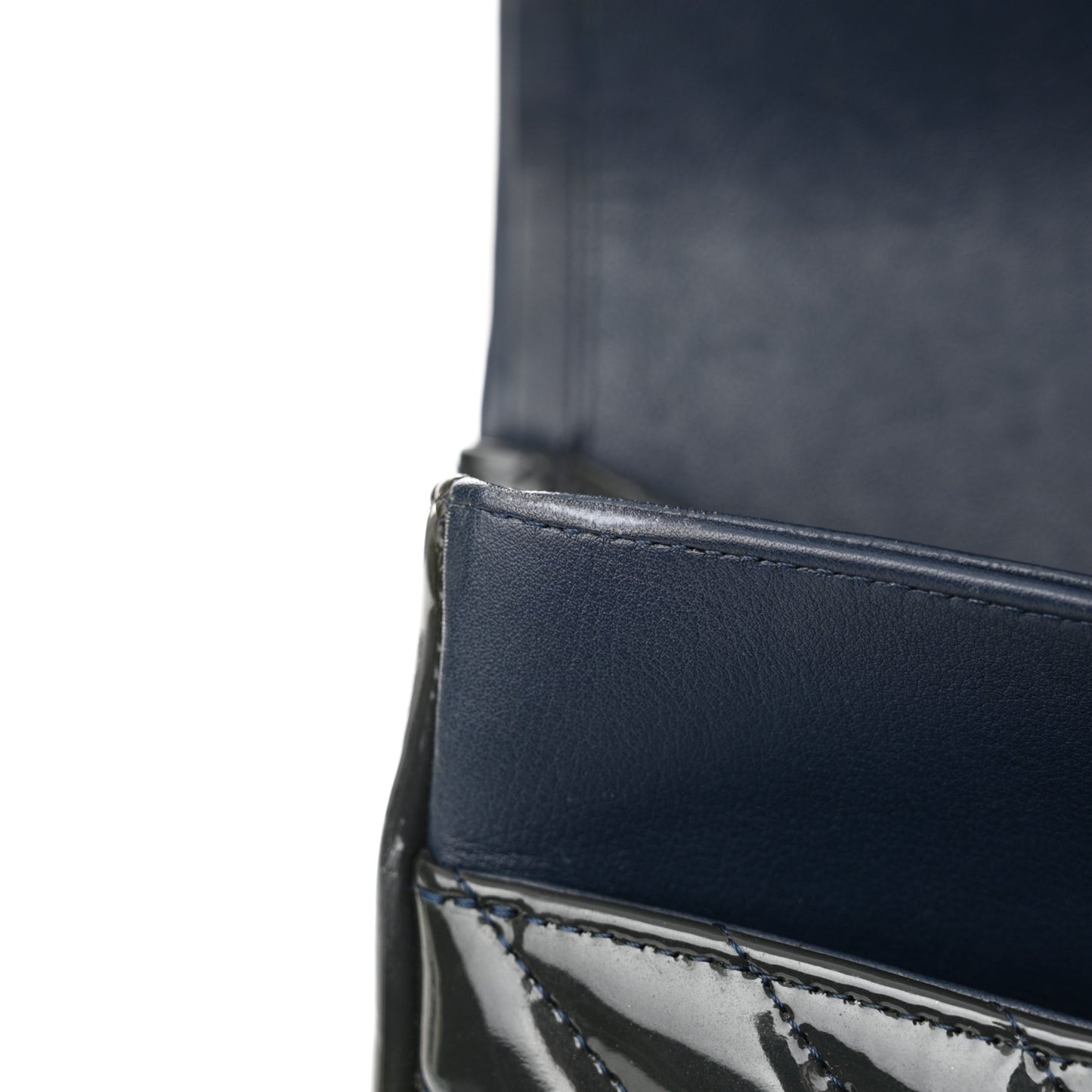 Patent Chevron Quilted Jumbo Double Flap Navy