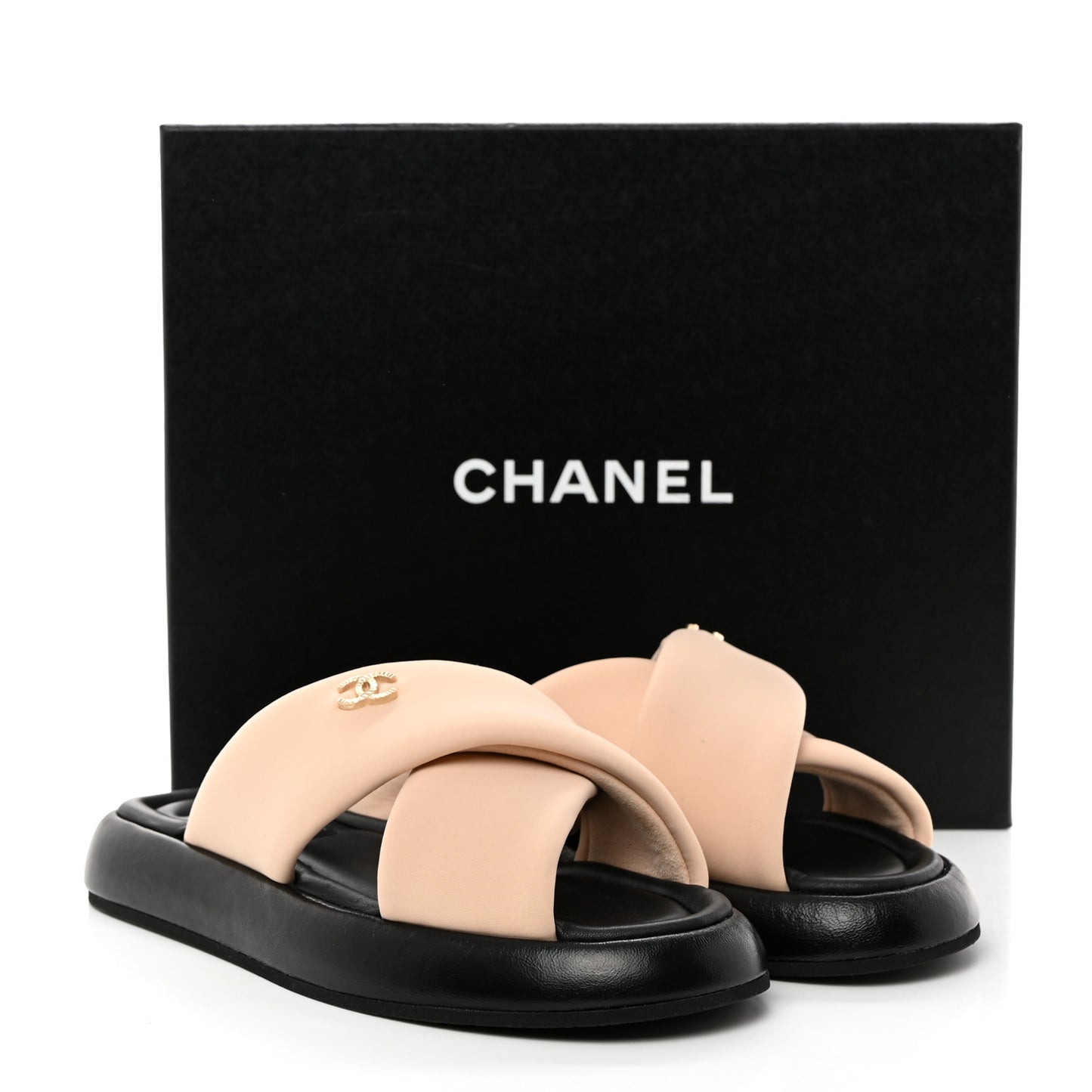 Fabric CC Mules Sandals 38 Light Beige