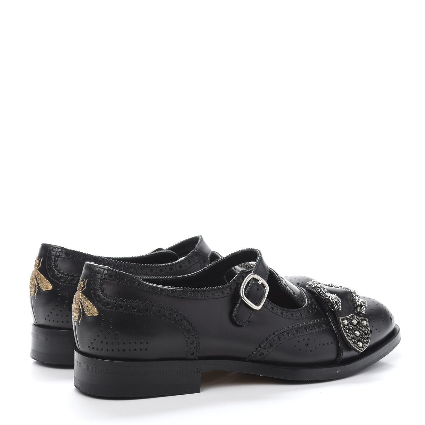 Calfskin Bee Embroidered Mens Queercore Brogue Wingtip Monk Strap Loafers 9 Black