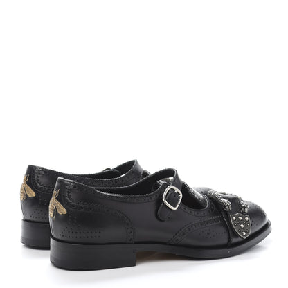 Gucci Calfskin Bee Embroidered Mens Queercore Brogue Wingtip Monk Strap Loafers 9 Black 4 of 10
