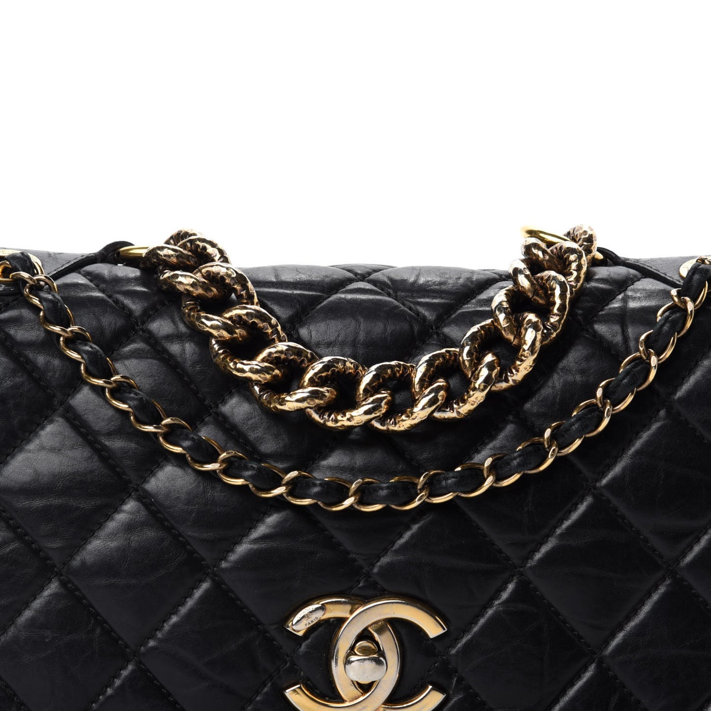 Aged Calfskin Quilted Medium Pondichery Flap Black