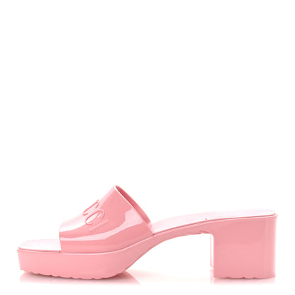 Gucci Rubber Gucci Logo Womens Platform 20/60mm Slide Sandals 38 Wild Rose 1 of 12