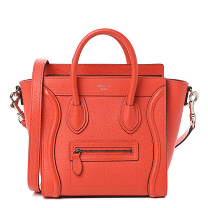 Celine Drummed Calfskin Nano Luggage Vermillion 1 of 10