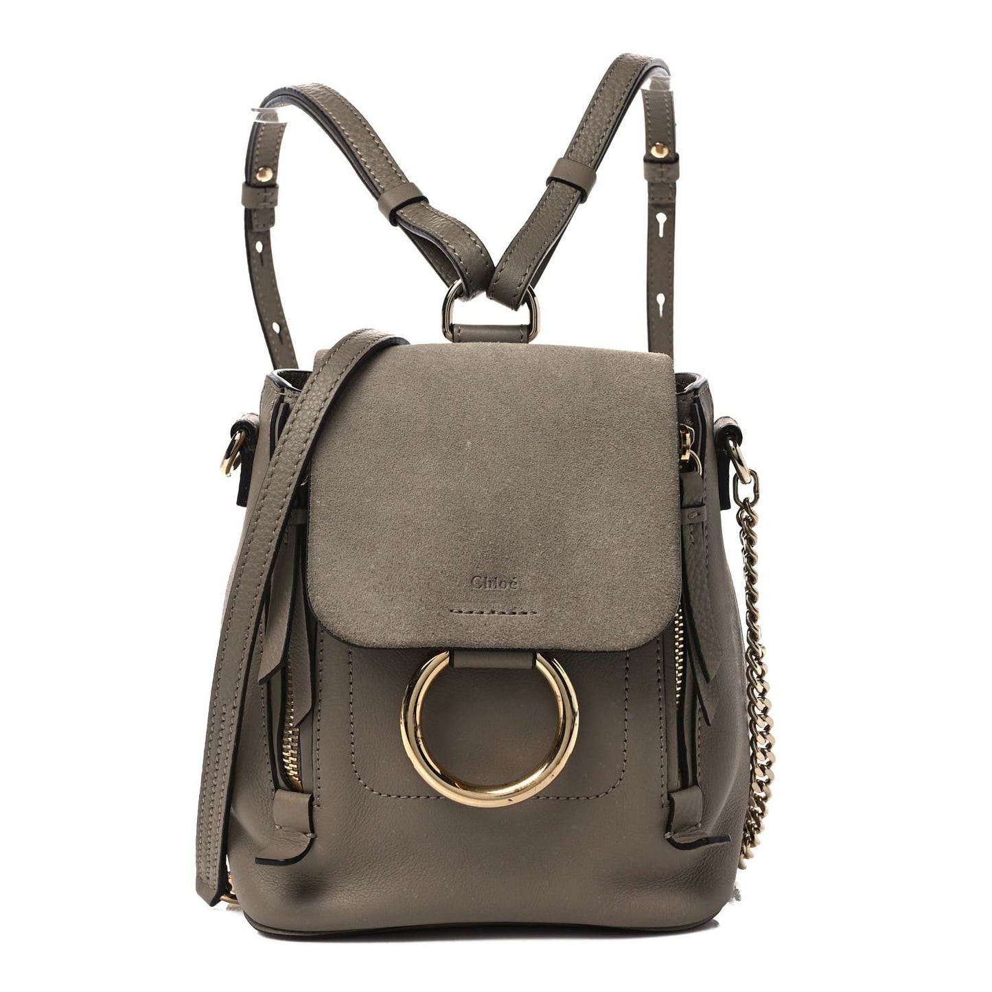 Suede Calfskin Mini Faye Backpack Motty Grey