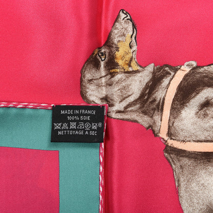 Hermes Silk Les Bassets Scarf 70 Fuchsia Etoupe Vert 4 of 4