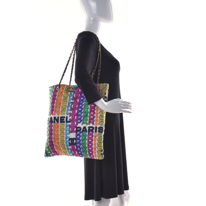 Chanel Printed Fabric Quilted Logo Large Shopping Tote Multicolor 2 of 12
