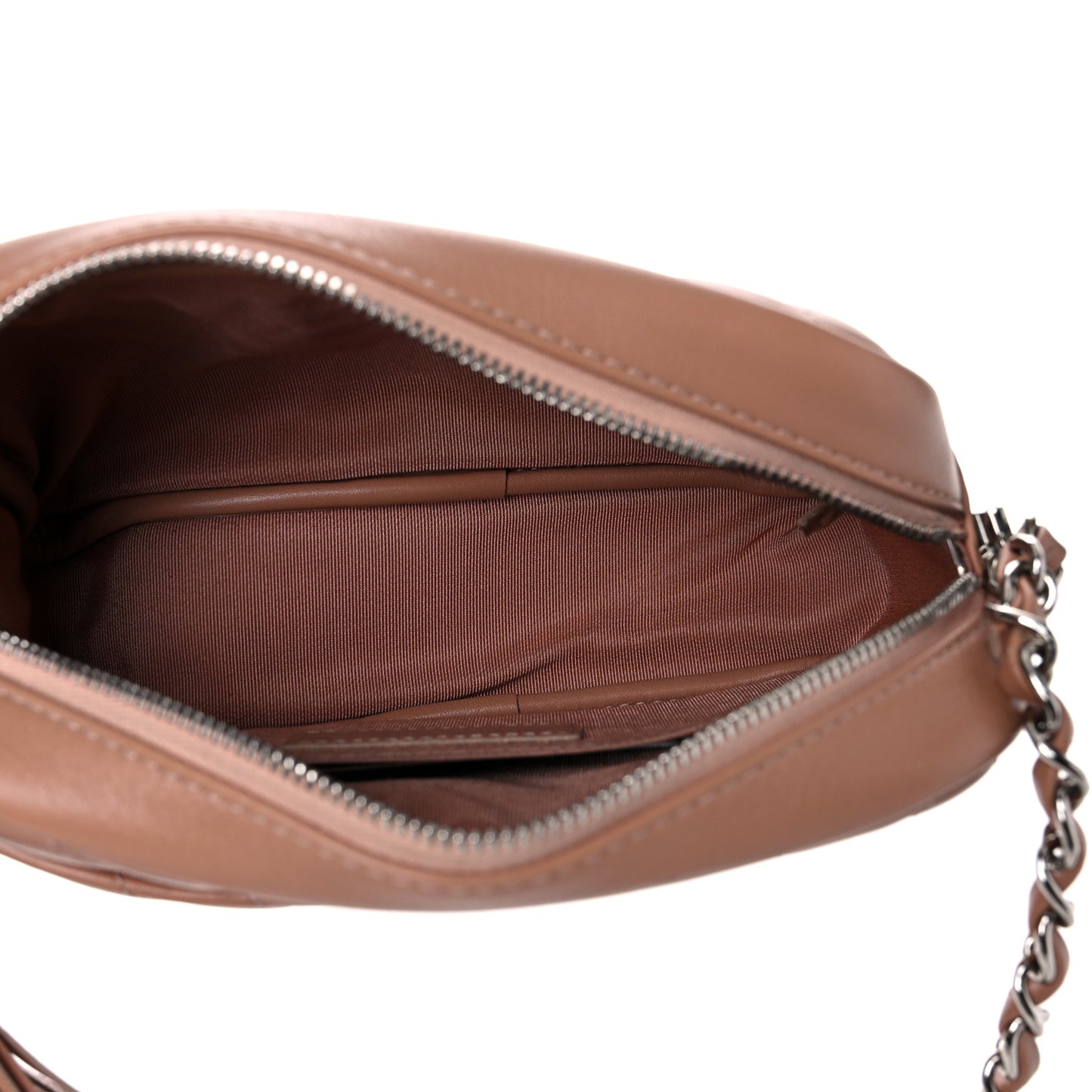 Lambskin Diagonal Chevron Quilted Tassel Camera Case Case Beige