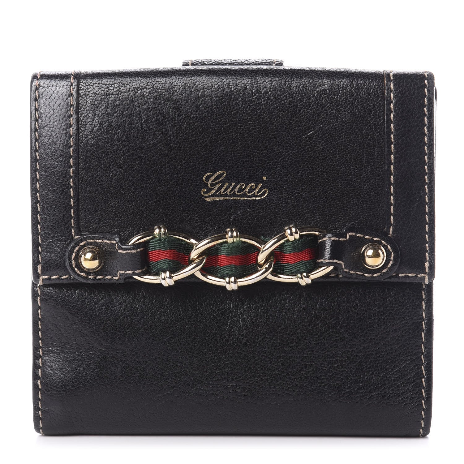 Gucci Calfskin Web Chain Compact Wallet Black 1 of 7