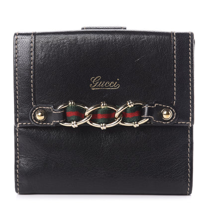 Gucci Calfskin Web Chain Compact Wallet Black 1 of 7